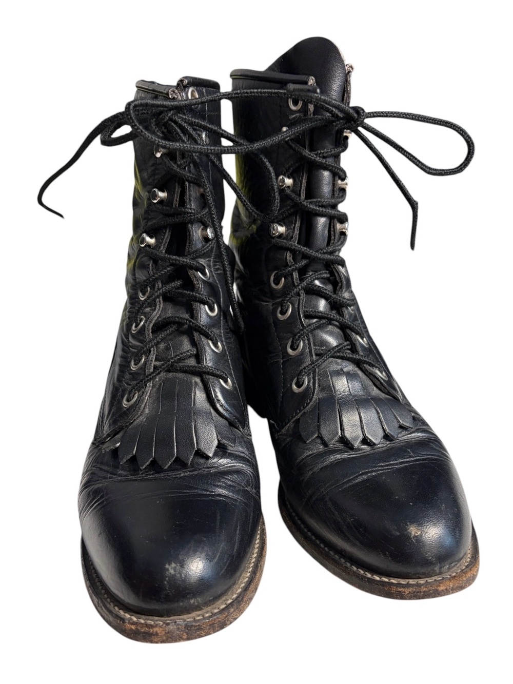 Justin Roper Black Leather Lace-Up Boots - Picture 2 of 10
